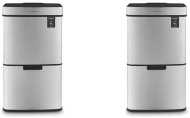 Les Collectors Poubelle de tri à capteur Inox brossé N°1010, Capacité 64L, 3 Compartiments (42+11+11L), Ouverture Supérieure Automatique, Système Détection Infrarouge, Fermeture Silencieuse, Design