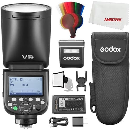 Godox V1PRO-N V1N Pro V1 PRO N TTL Runde Kopf Kamera Blitz für Nikon, 76Ws HSS 1/8000s, eingebaute Lithium Batterie, LED Modellierungslampe, Innovative Externe Blitz SU-1