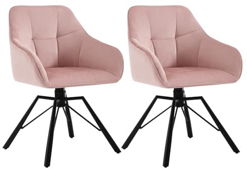 WOLTU Chaise Pivotante à 360°, Lot de 2, Chaise Salle à Manger Scandinave, en Velours, Assise Rembourrée, Pieds en Métal, Rose, BH365rs-2