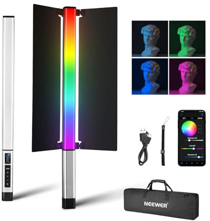 NEEWER CL124 II RGB Videoleuchte Handheld LED Lichtstab Videolicht mit APP Steuerung, 3200mAh Akku, 360° Vollfarbe 16W 2500K-10000K PWM Dimmung 1560Lux/0,5 CRI97 + 17 Szenen Fotografie Leuchtstab