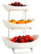kiss me Tiered Fruit Basket for Kitchen Countertop, 3 Tier Ceramic Fruit Bowl Sets with Metal Stand White Fruit Serving Holder for Snacks Nuts Candy Cake Vegetable Storage (#2 Silver Stand)