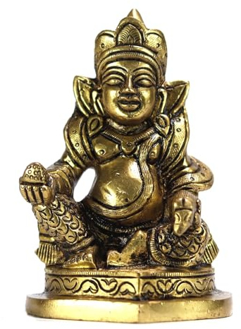 ASHIRWAD Messing Kuber Skulptur Dhan Kubera, Lakshmi Kuvera, Vaisravana, Pancika, Sarvanubhuti, Idol Murti, Statue (Kuber-10)