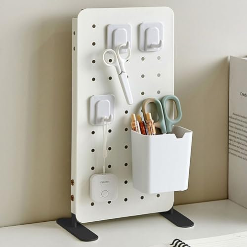 HPLIVE Panneau perforé de rangement en acier pour organiseur mural, artisanat, organisation d'ornements pour bureau, maison, salle de bain, entrée (blanc)