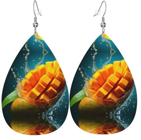 Mango-Bild, modische Tropfen-Ohrringe, Anhänger, stilvoll und schön, leicht, baumelnd für Frauen und Mädchen, Einheitsgröße, Leder