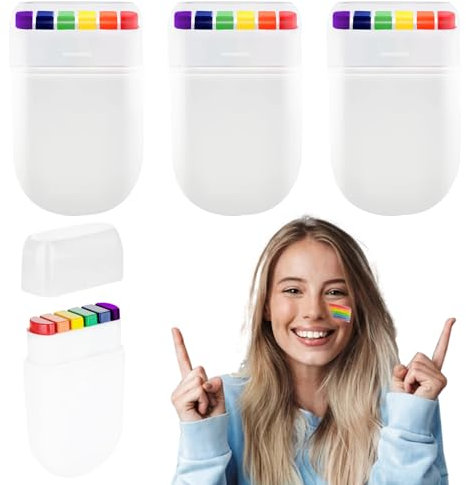 PIWOSGOL 4 Stück Regenbogen Schminkstift, Regenbogen Schminke Gesichtsfarbe, Perfekte Regenbogen Gesichtsfarbe, Rainbow Schminke, Für Erwachsene & Kinder, Party, Paraden, Theaterschminke(6 Farben)