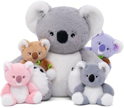 OUOZZZ 5 Stück Koala Kuscheltier Set, 30cm Weich Koala Plüschtier mit 4 Baby im Bauch - Baby Geburtstagsgeschenk für Mädchen Jungen Kinder