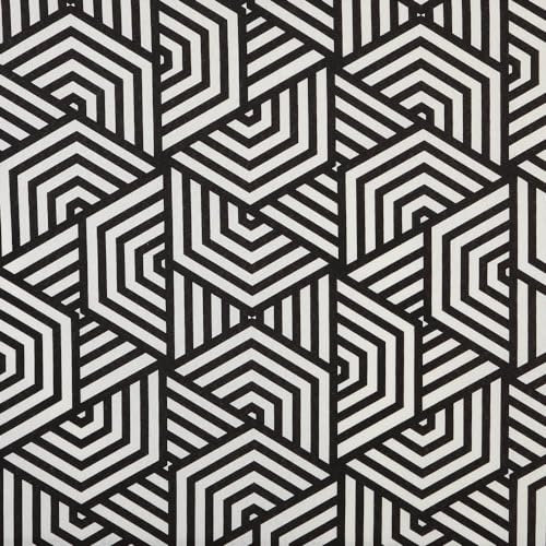 Kt KILOtela - Bedruckter Leinenstoff, Dekoration, Polster, Kissen, Vorhänge, Tagesdecken, Taschen, Tischdecken, 100 cm Länge x 280 cm Breite, geometrisch, Oslo, Schwarz – 1 Meter