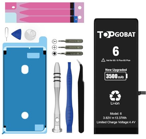 TOPGOBAT Ricambio per iPhone 6, batteria 3500 mAh ad alta capacità per iPhone 6 modello A1586 A1589 A1549 con kit di attrezzi di ricambio