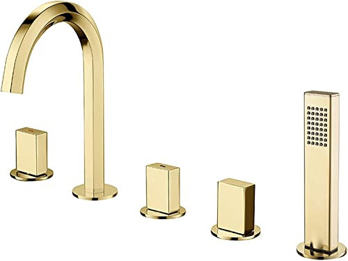 5 Einheiten Bad-Mischbatterien mit Dusche, Badewannenarmaturen, Deckmontage, Badewannenarmatur, Bad-Duschset, Duschkopf und Schlauch-Set für Badarmaturen, Gold lofty ambition