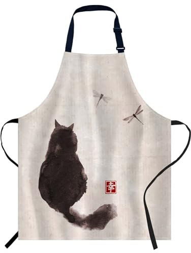Smooffly Schürzen für Zuhause und Küche, A06, Vintage Katze und Libelle, 27x31 Inch