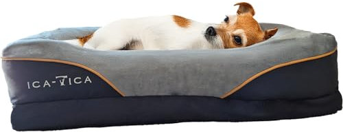 ICA-TICA luxuriöses, ergonomisches Hundebett, gelenkschonend, stützende Visco-Schaum Matratze, Bezug waschbar, Hundekissen große, mittelgroße Hunde (L)
