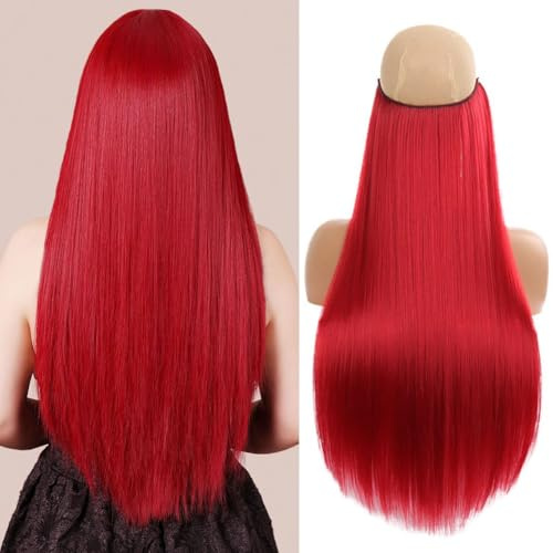 Extension di capelli sintetici, 55 cm, trasparente, invisibile, con filo di pesce, regolabile, senza clip, senza colla, extension per capelli in un unico pezzo (ricci 4#)