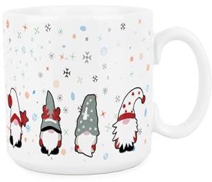 Christmas Gonks Mug - Festive Xmas Gnome Character Drinkware Gifts - Tea/Coffee Ceramic White Cup Novelty Present