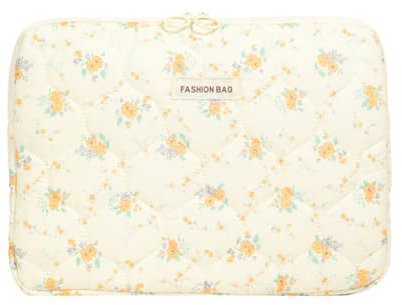 CHAMAIR Puffy Laptop Sleeve - 13 Inch Cute Flora Laptop Case Quilted Carrying Laptop Bag for Women Aesthetic Macbook Sleeve Compatible for Notebook Cover (Yellow Flora 13'')