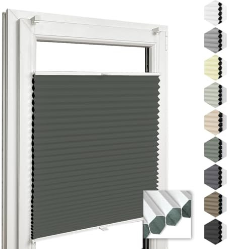 Home-Vision® Premium Doppelplissee Wabenplissee ohne Bohren mit Klemmfix (Weiß-Dunkelgrün, B80cm x H100cm) Modern Klemmfix Blickdicht Plissee Sonnenschutz Hitzeschutz Jalousie für Fenster Thermo