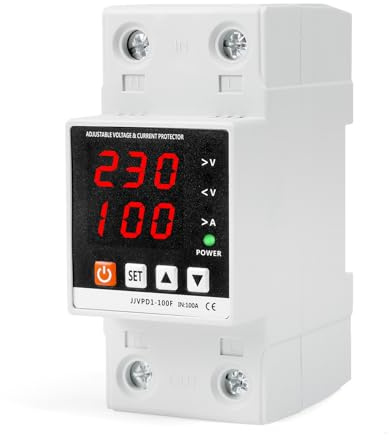 Protezione di tensione 2P, 100 A AC 230 V regolabile, protezione da sovratensione, protezione da sovratensione, stabilizzatore di corrente voltmetro con display a LED vivido per elettricità domestica