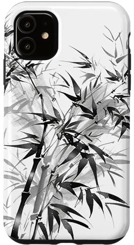 iPhone 11 Bamboo Leaves Sumi-e Suibokuga Monochrome Ink Painting Case