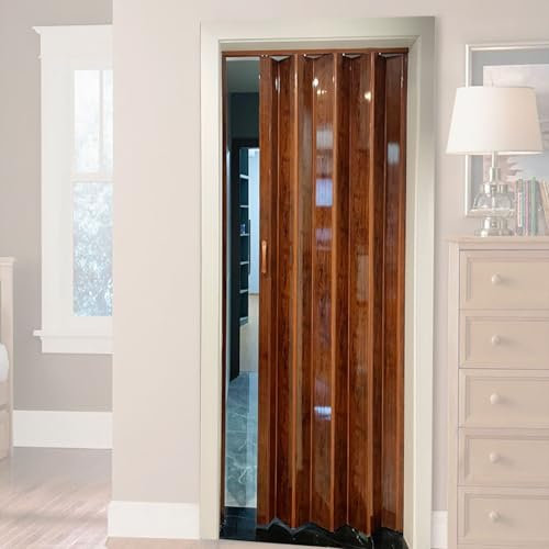 FalttüR FalttüRen FaltschiebetüR Vorhang-Faltentür Mit Hardware-Griff, Schattige, Schalldämmende Falttür Für Zimmertür/Büro/Waschküche, Verdunkelungs-Akkordeon-Schiebetür(Walnut,28x80in(71.1x203.2cm))