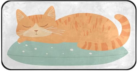 Sleepy Cat Kissen Mint Teppich für Zimmer, Läufer Teppich, rutschfest, Bodenteppich