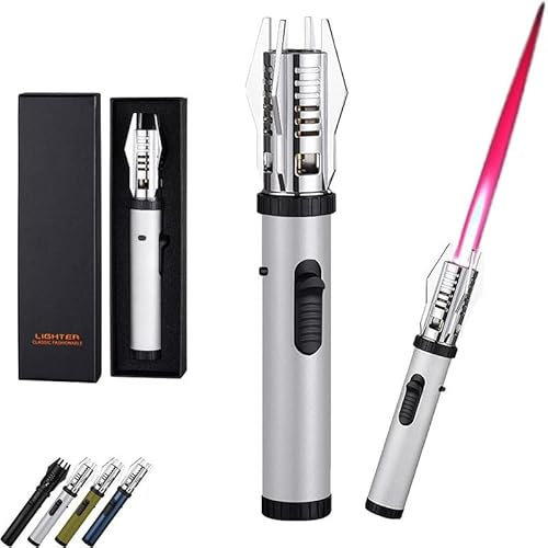 Camping Outdoor Windproof Straight Flame Lighter, Lightsaber Lighter, Straight Torch Flame Lighter, Metal Butane Gas Lighter, Windproof Straight Torch Blue Flame Lighter, Lightsaber Kitchen Cooking(Si