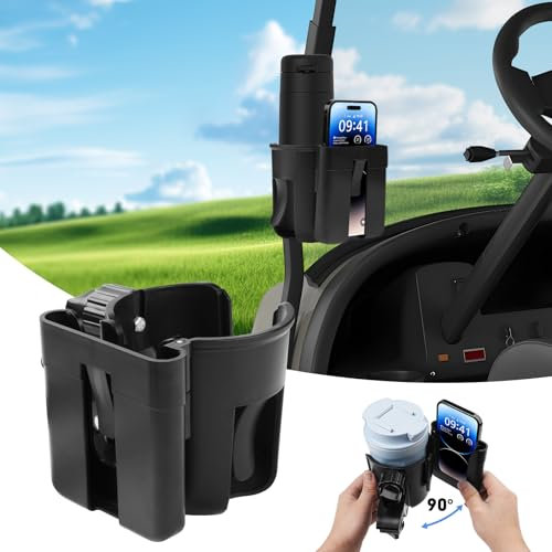 Golf Cart Phone Holder Cup - Removable 2-in-1 Cup Holder for Walker Golf Cart Accessories Cell Phone Holder Compatible for EZGO/Club Car/Yamaha [Black]