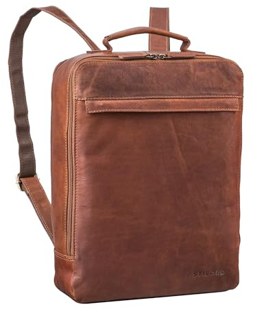 STILORD Claudio Leder Rucksack Herren & Damen Mittelgroß Laptoprucksack 13-14 Zoll Studenten Rucksack mit Laptopfach Daypack Arbeitsrucksack Cityrucksack Echtleder Farbe:Cognac - braun