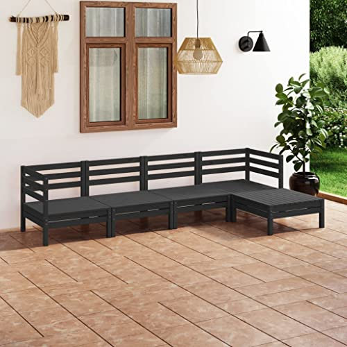 5-TLG. Garten-Lounge-Set Massivholz Kiefer Schwarz,PalettenOutdoorLounge aus Holz mit Eckcouch: Rustikal & Langlebig Gartenmöbel