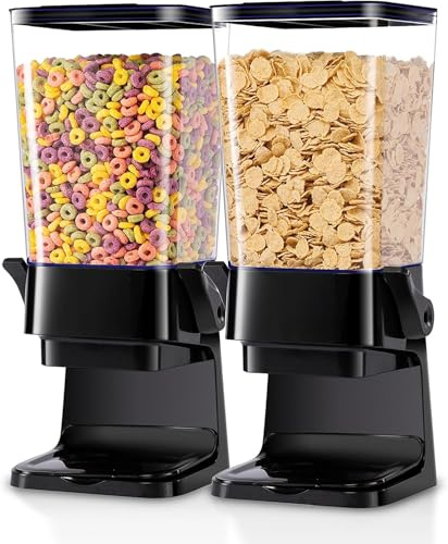 Taylor & Brown Cereal Dispenser Countertop Black 2 Pack 5L Dry Food Dispenser Snack Organiser Containers Storage for Pantry Kitchen Organisation Oatmeal Nut Granola Candy