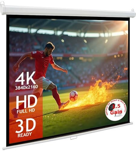 SlenderLine EcoSmart Rolloleinwand 244x244 cm | 134 Zoll | 1:1 Format | GESAMTBREITE: 251cm | optimal für Smart & Mini Beamer | Heimkino Leinwand | Decke oder Wand | 8 Kant-Gehäuse