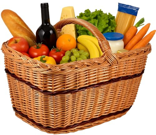 WIKLER Einkaufskorb Weide lackiert – großer handgeflochtener Marktkorb mit Henkel quer – stabiler Weidenkorb natur – nachhaltig & pflegeleicht – 50x34x33 cm