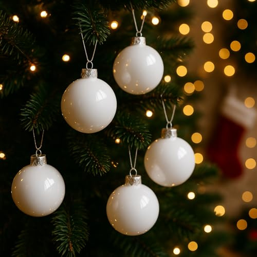 Set di 20 Palline Natalizie Bianco Lana 6cm, Decorazioni Eleganti per Albero di Natale, Atmosfera Accogliente per le Festività - Varzi dal 1956