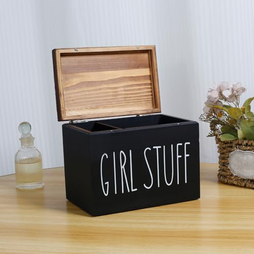 Tampon-Halter für Badezimmer Holz Aufbewahrungsbox Hygieneartikel Tamponhalter für Badezimmer Vielseitige Tampon Aufbewahrungspad Organizer Feminine Products Caddy Badezimmer Zubehör Dekor Box (Black)