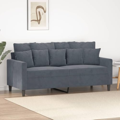 Emmtore Sofa 2-Sitzer,Loungesofa Couch mit Armlehnen Rückenkissen,Wohnzimmersofa Designsofa Metallgestell, Sitzmöbel Zweisitzer Samt Dunkelgrau,140 cm
