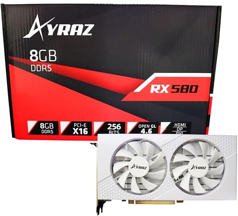 AYRAZ AMD Radeon RX 580 8GB 2048SP GDDR5 Computer Video Graphics Card GPU for PC Gaming 256-Bit DirectX 12 DVI, HDMI, DisplayPort Multi Monitors Extend (Black)
