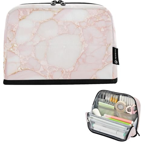 voucong Federmäppchen, großes Fassungsvermögen, stabil, für Teenager, Schule, Must-Haves, Roségold, luxuriöse Marmor-Textur