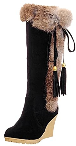 Bottes d'hiver pour femme - Bottes longues doublées - Talon compensé - Bottes western pour femme - Bottes en peluche chaude au-dessus du genou - Bottes d'hiver - Bottes de cowboy - Bottines en daim