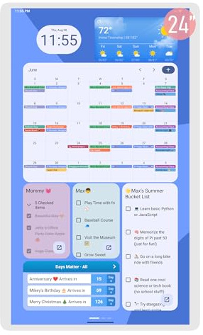 Viewzio Digital Calendar Pro: 24 pollici Wall Touch Screen Chore Chart Personalizza Dashboard Android Tablet Calendario intelligente digitale per pianificatore pasti in famiglia Supporto tramite App