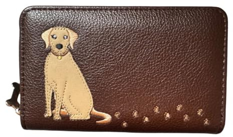 Solis Accessories Embroidered Dog Zip-Around Card & Coin Purse Wallet – Faux Leather – Concertina Interior – 16 × 10 × 2.5 cm (Black) – Bulldog, Labrador & Dachshund (Brown Labrador)