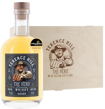 Terence Hill Whisky Geschenk Box - The HERO - [RAUCHIG 49% Vol, 0,7l] Premium Whiskey aus ausgewählten Fässern - Bud Spencer und Terence Hill Fanartikel - Whisky Geschenke für Männer