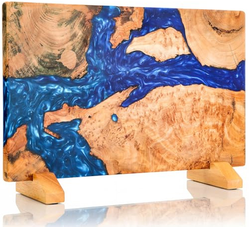 LemonRoad Extra Large Magnetic Knife Block, Double Sided Holder, Powerful Magnet Kitchen Storage, Acacia Wood and Blue Resin, 15.75 x 9.84 Inches