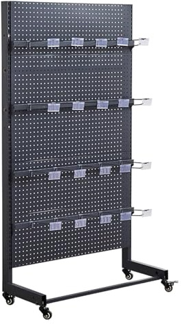 ZCXMNL Gondelregal for Den Einzelhandel, Lochwandständer Mit 20 Haken, Garagen-Lochwand-Organizer Mit Rollen for Lebensmittel, Bürobedarf(Black,73x40x170cm)