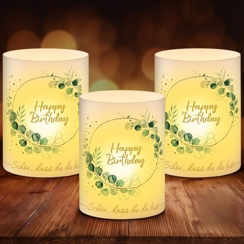 Anruzon 18 Stück Windlichter Tischdeko Geburtstag – Eukalyptus Tischdekoration für Männer & Frauen – Happy Birthday Deko für Teelichter & Kerzen, Partydeko Set