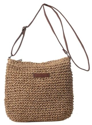 Yilnlg Strohtasche für Damen, Sommer Strand Crossbody Tasche mit Reißverschluss und Verstellbarem Riemen, Handgefertigte BöHmische Schultertaschen für Strand Reisen Urlaub