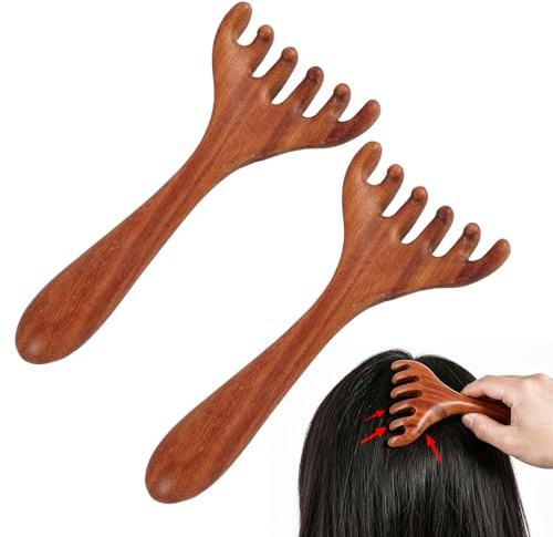 Lot de 2 masseurs crâniens en bois, portables, pour relaxation et stimulation des méridiens.