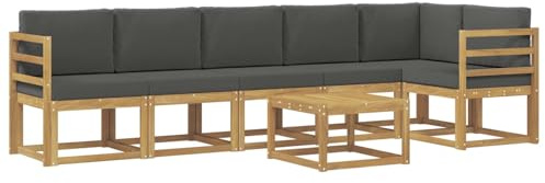 vidaXL Outdoor-Sofagarnitur 7 pcs Weiß und Anthrazit Polyester, Modernes Garten-Sofa Set, wetterfestes Möbel, Sektional für die Terrasse, Akazienholz, Entspannung im Freien