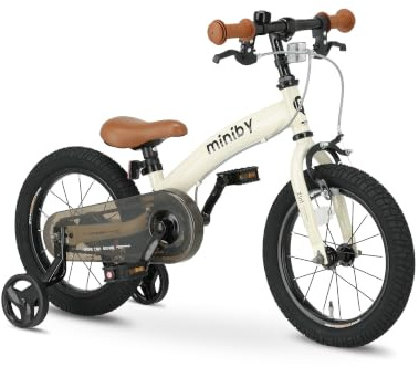 QPLAY Kinderfahrrad 14 Zoll | 3 in 1 Laufrad | Mit Verstellbarem Sattel und Lenker | Kinder Fahrrad für Jungen und Mädchen im Alter von 3 bis 6 Jahre | Creme