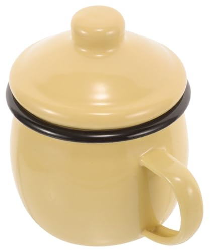 IMIKEYA Tasse à Café Émaillée Jaune 580ml avec Couvercle Pratique en Émail pour Maison, pour Thé, Café, Lait ou Jus, Design Rustique et Vintage