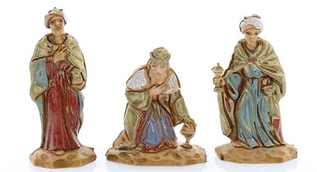 Trío Reyes Magos Apto para Belén de 3,5 cm Escala 1:16 – Micro 3,5 – Figura Irrompible, Estilo Siglo XVIII, Pintada a Mano, Escultor M. Landi