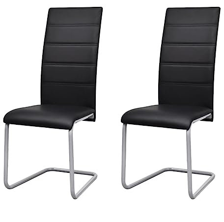 vidaXL Freischwinger 2 STK., Schwingstuhl Esszimmerstuhl Hochlehner, Essstuhl Küchenstuhl Stahlrahmen, Stuhl für Esszimmer Küche, Schwarz Kunstleder