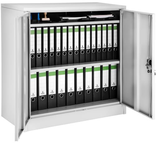 TecTake® Archivador Bloqueable con 3 Cajones, Estantes Ajustables, Acero, Candado De Seguridad, Armario Metalico, Cajonera Escritorio, Armarios Metalicos, Estanterías Metálicas - 90x90x40cm Gris